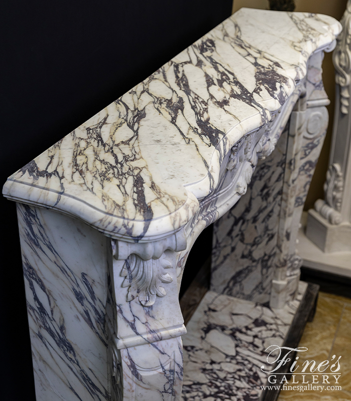 Marble Fireplaces  - Louis VI Mantel In Italian Breccia Viola Marble - MFP-2246